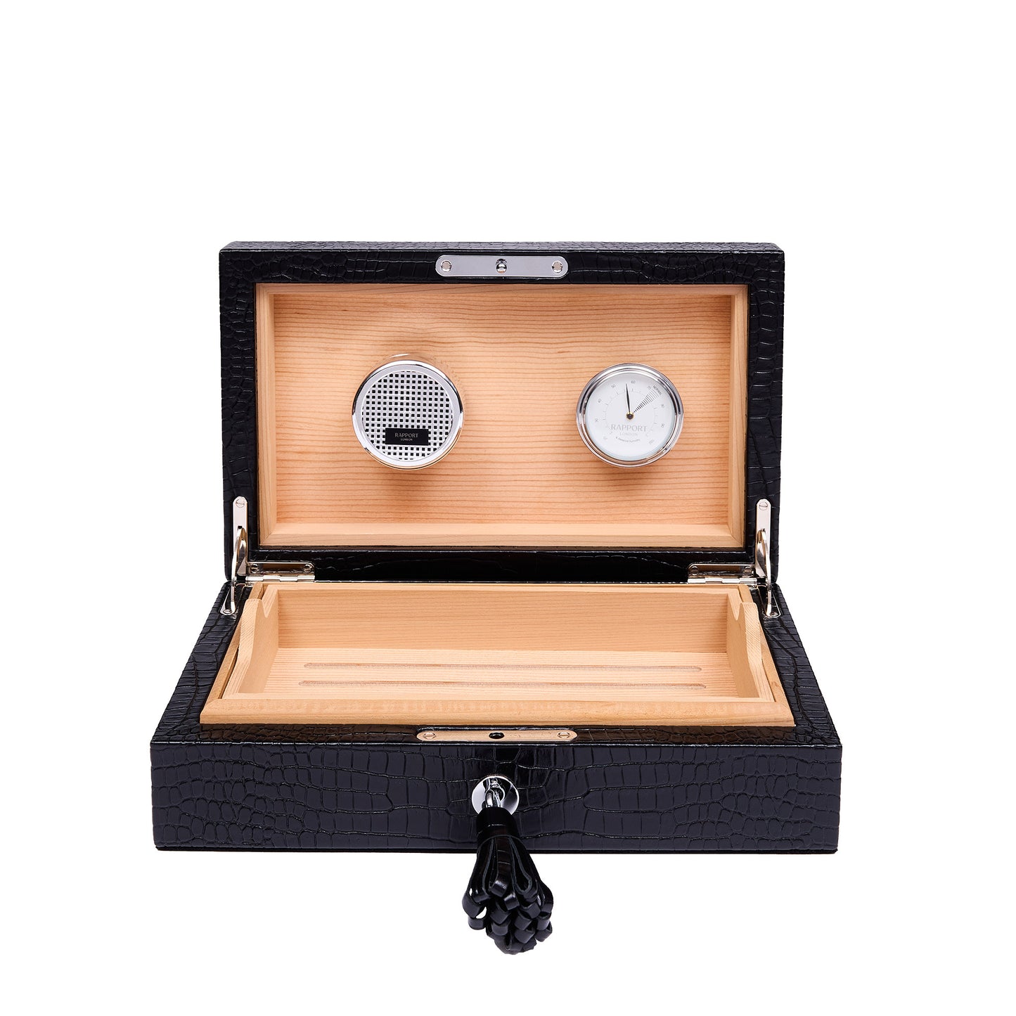 Brompton Black Cigar Humidor, Luxury Leather-Effect Wooden Storage Box