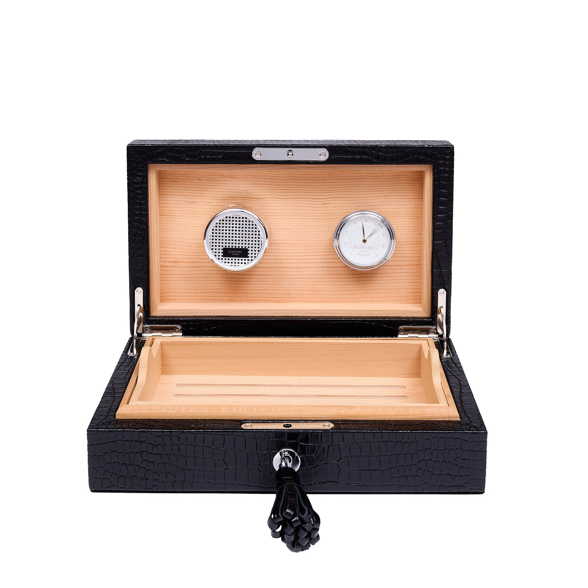 Brompton Black Cigar Humidor, Luxury Leather-Effect Wooden Storage Box