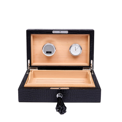 Brompton Black Cigar Humidor, Luxury Leather-Effect Wooden Storage Box