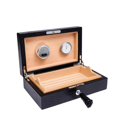 Brompton Black Cigar Box, Elegant Cedar-Lined Humidor for 25 Cigars