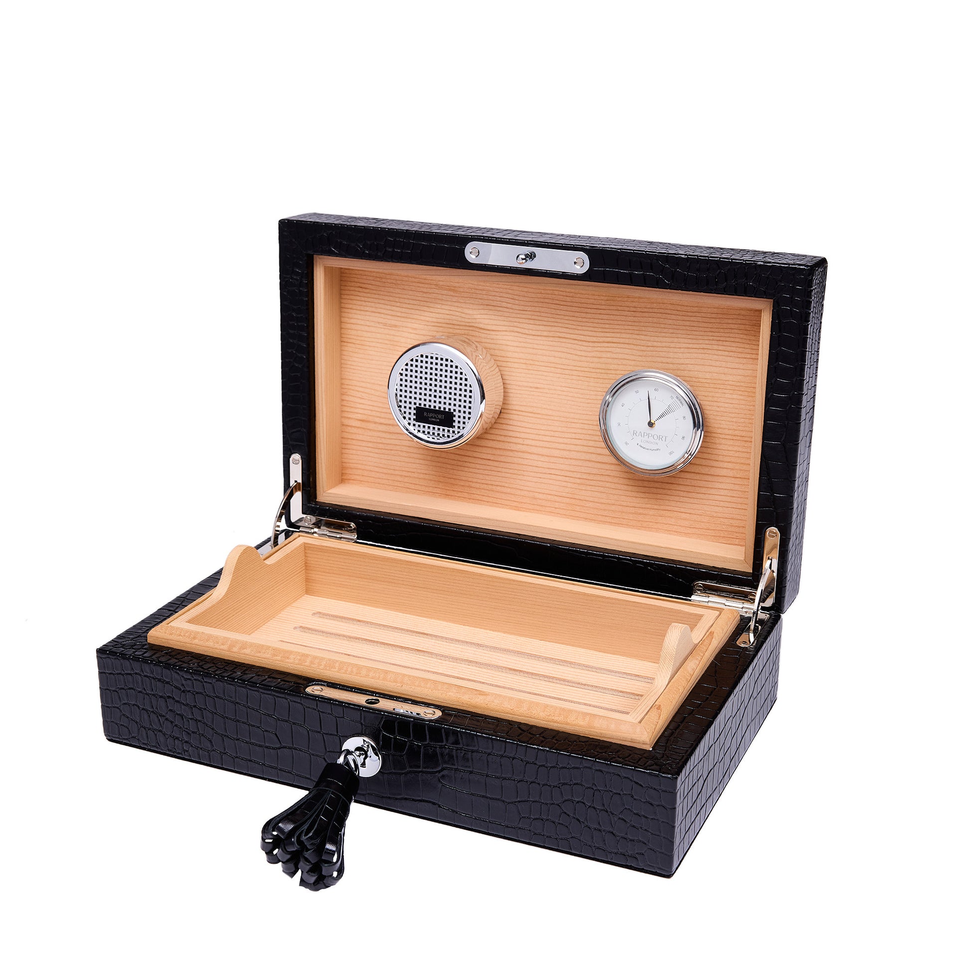 Brompton Black Cigar Humidor, Premium Cedar Interior Storage Case