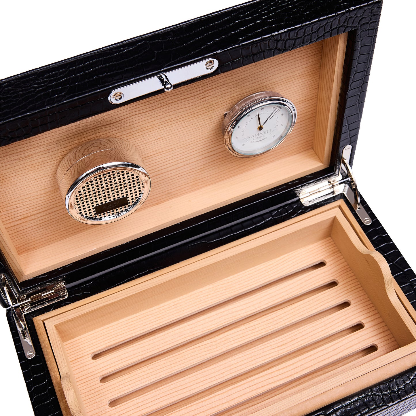 Brompton Black Leather-Look Cigar Humidor, Classic Cedar Lined Design