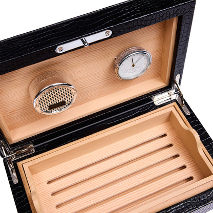 Brompton Black Leather-Look Cigar Humidor, Classic Cedar Lined Design