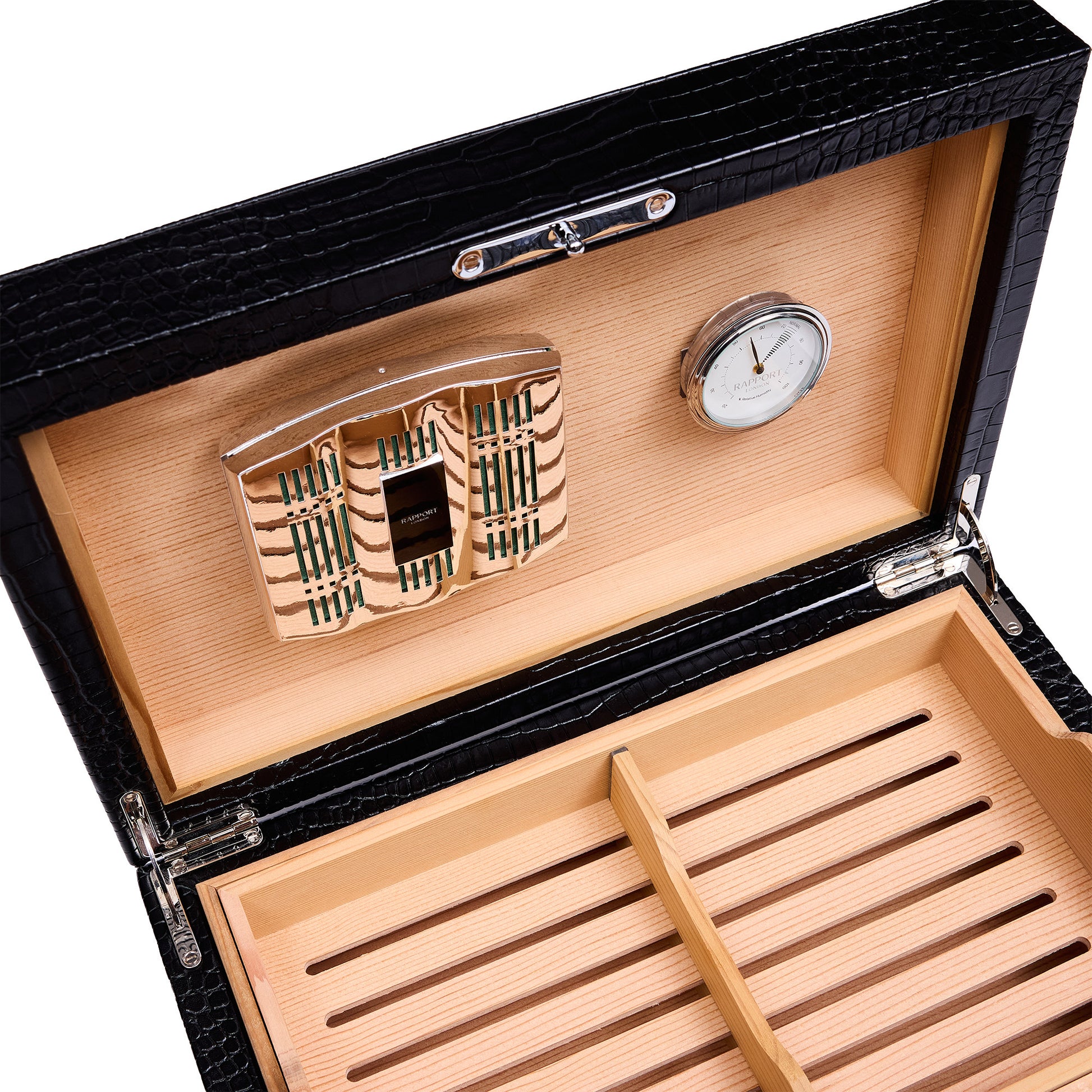 Brompton Black Luxury Wooden Cigar Humidor, Elegant Cedar Lined Finish