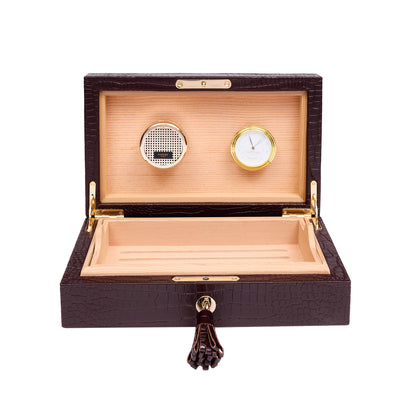 Brompton Brown Cigar Humidor, Luxury Leather-Effect Wooden Storage Box