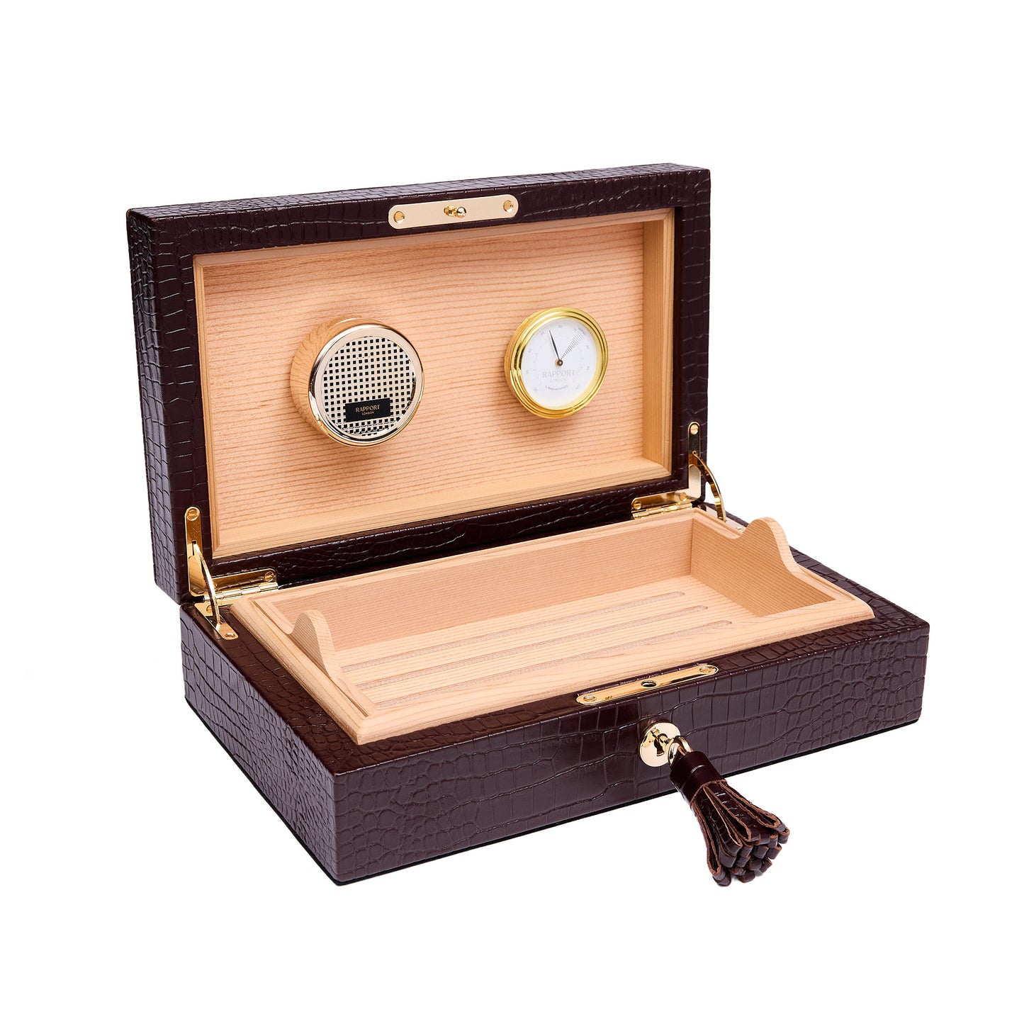Brompton Brown Cigar Box, Elegant Cedar-Lined Humidor for 25 Cigars