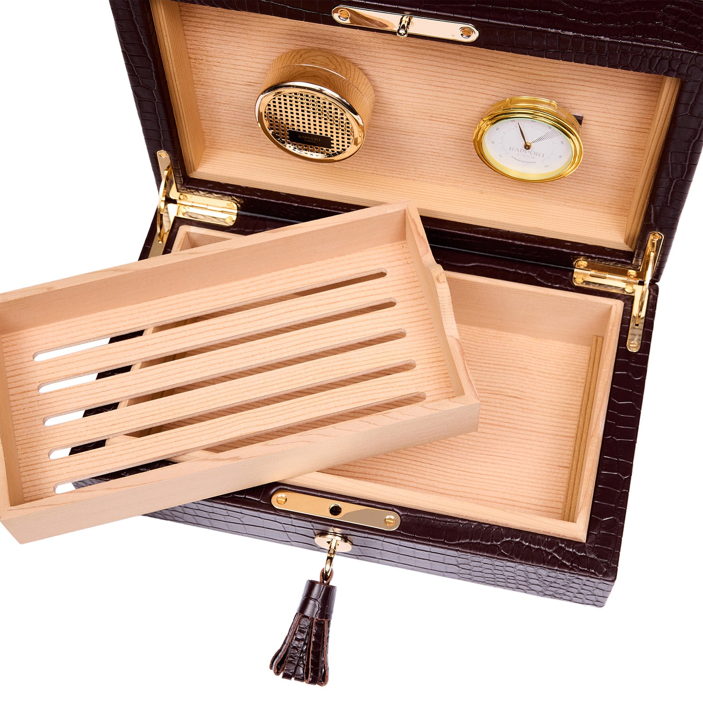 Brompton Brown Leather-Look Cigar Humidor, Classic Cedar Lined Design