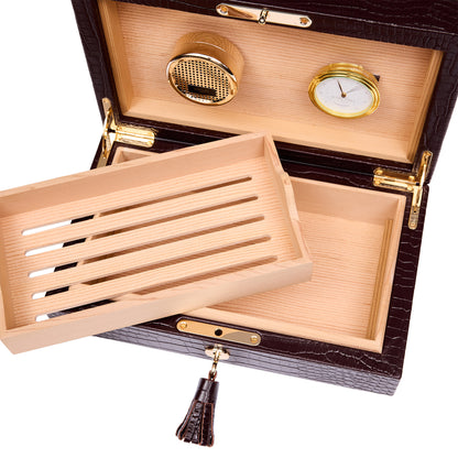 Brompton Brown Leather-Look Cigar Humidor, Classic Cedar Lined Design