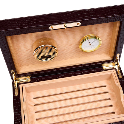 Brompton Brown Cigar Humidor Box, Handcrafted Storage with Hygrometer