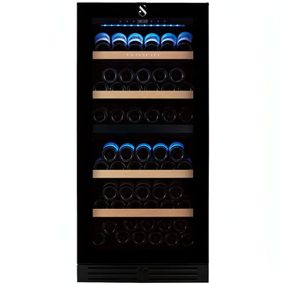 Dual-Zone Wine Cooler by SwissCave – 107 Bottles, Freestanding or Undercounter