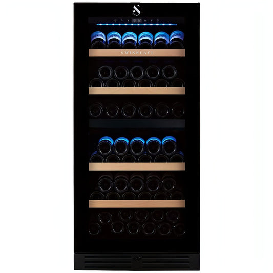 Dual-Zone Wine Cooler by SwissCave – 107 Bottles, Freestanding or Undercounter