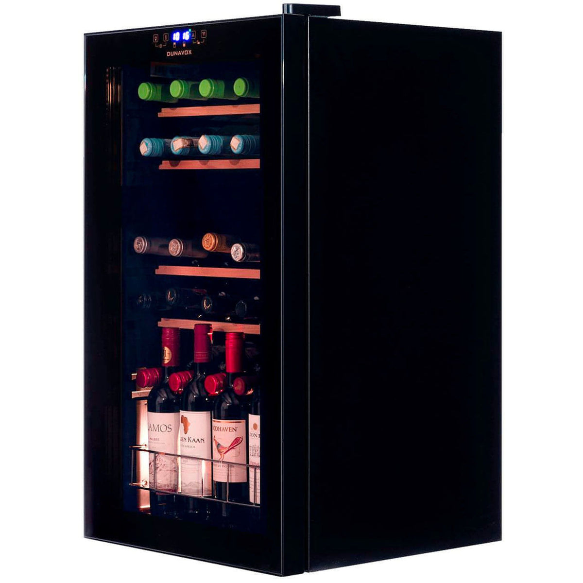 Dunavox 30-Bottle Freestanding and Undercounter Dual-Zone Wine Chiller
