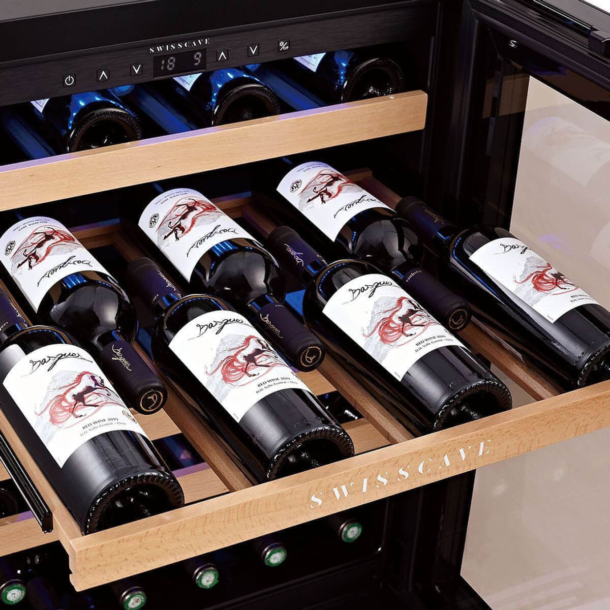 SwissCave Wine Fridge – 40 Bottles, Dual Temperature Zones, Flexible Setup
