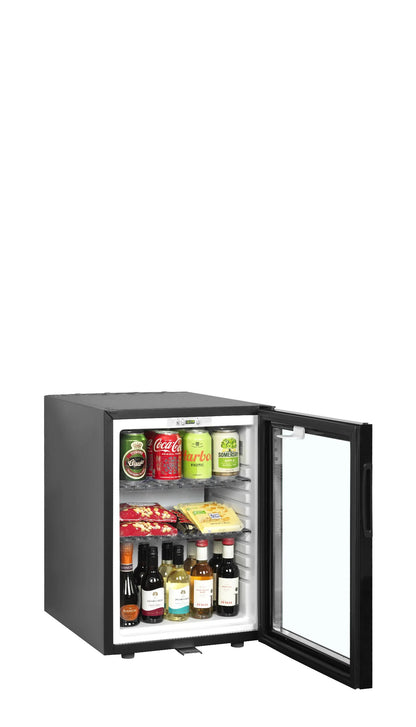 Tefcold Single-Temperature Undercounter 40 Cans Black Glass Door Minibar