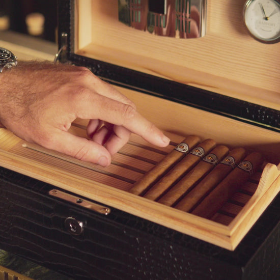 Brompton Black Leather Style Cigar Humidor, Ideal Gift for Collectors